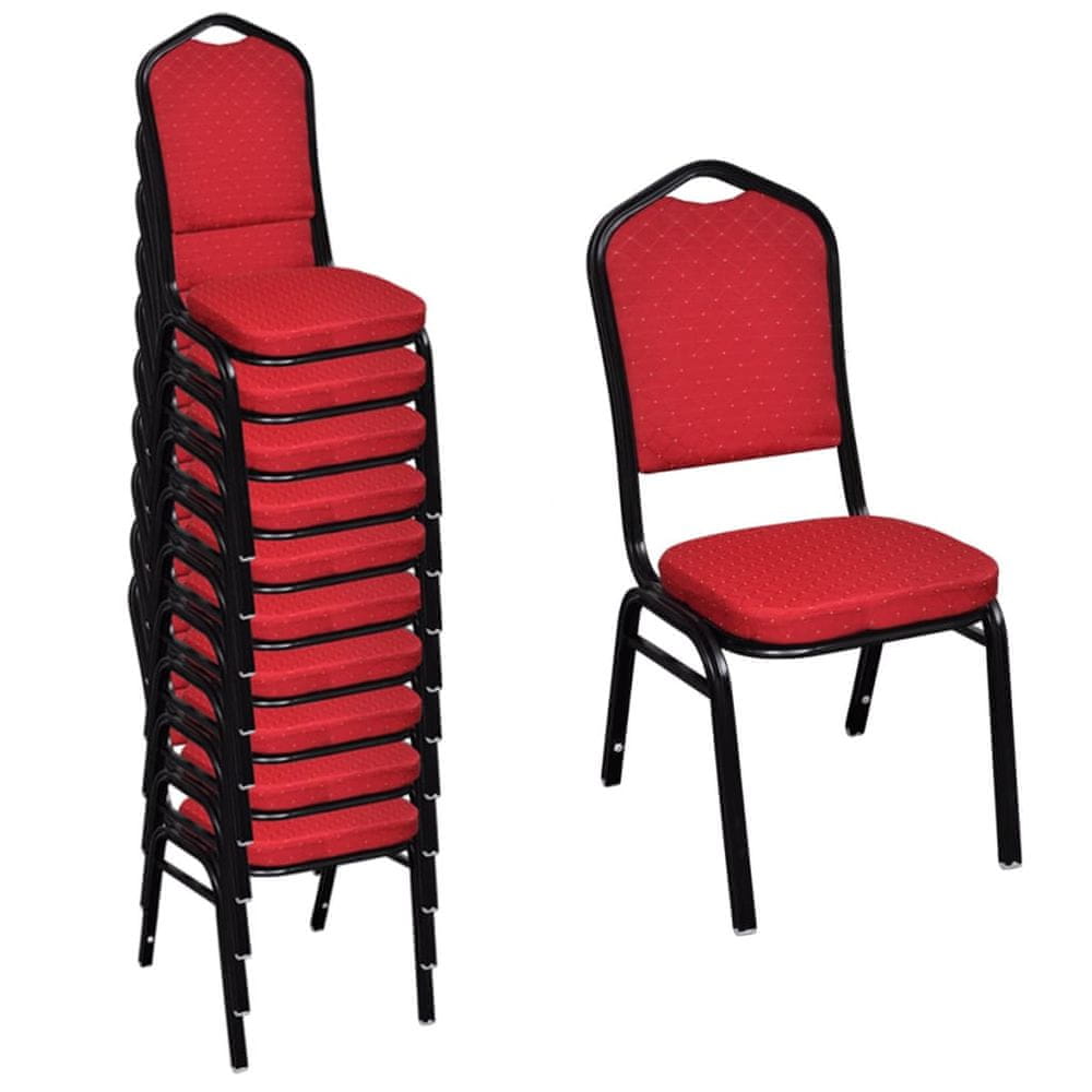 Vidaxl Stolové stoličky, 10 kusov, červené, látka